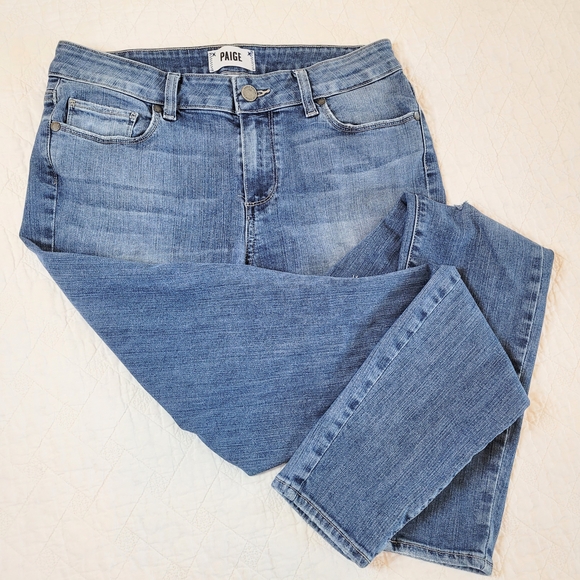 Paige- Distressed Medium Blue Wash Shaped Curvy Skinny Jeans Sz 30 - Picture 4 of 8